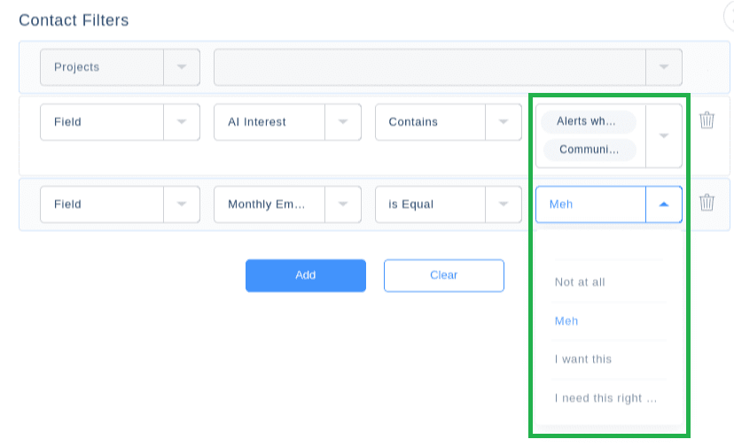 Contact Filters Improvements